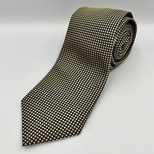 CHAPS by RALPH LAUREN Silk Necktie Tie Gold Navy Blue Squares Geometric Mens